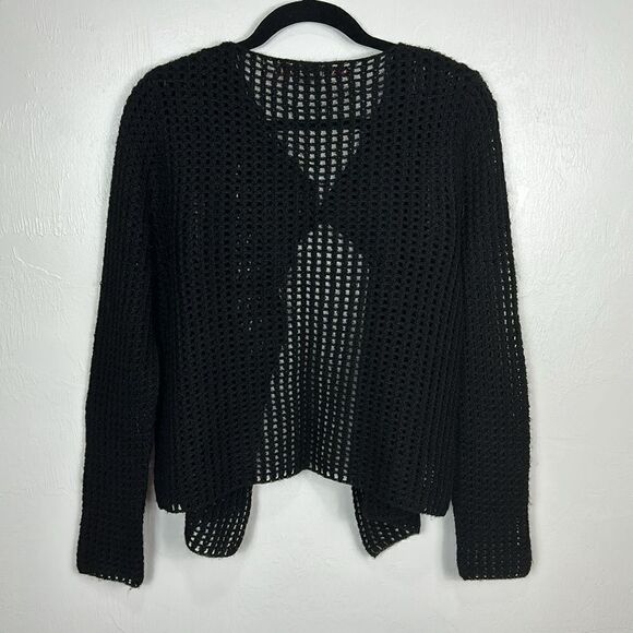 Beyond Threads Black Baby Alpaca Open Knit Drape Front Cardigan Size M - Picture 3 of 9